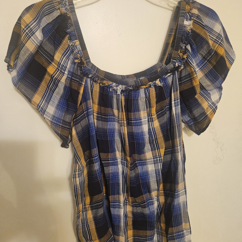 Vince Camuto Plaid Blouse in Blue and Yellow
